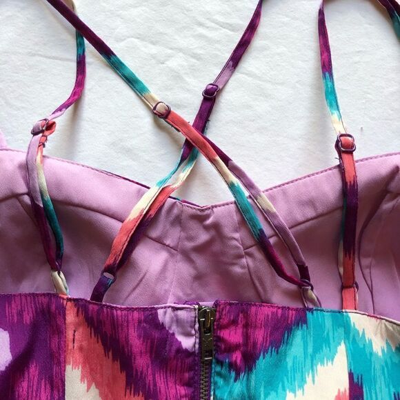 American Eagle Outfitters short strappy dress purple/pink/turqoise Size 2 - Picture 9 of 10